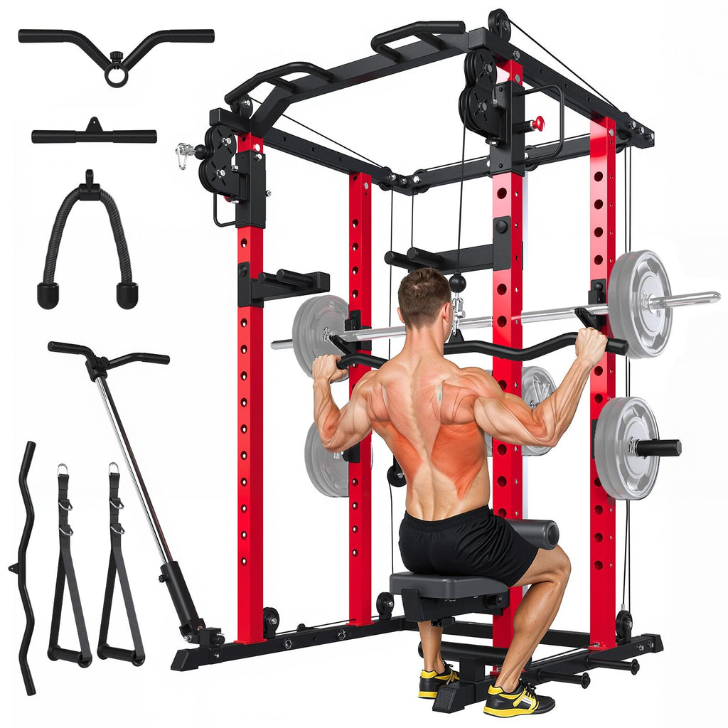 YODOLLA Power Squat Rack Cage Power Rack with LAT Pulldown