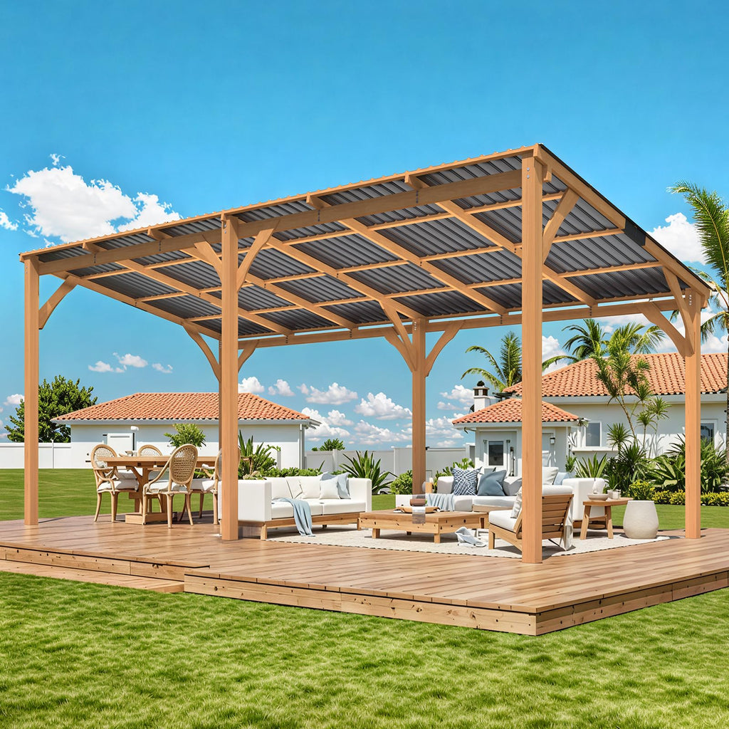 YODOLLA 20' x 10' Outdoor Wood Ceder Gazebo Lean to Hardtop Pergolas