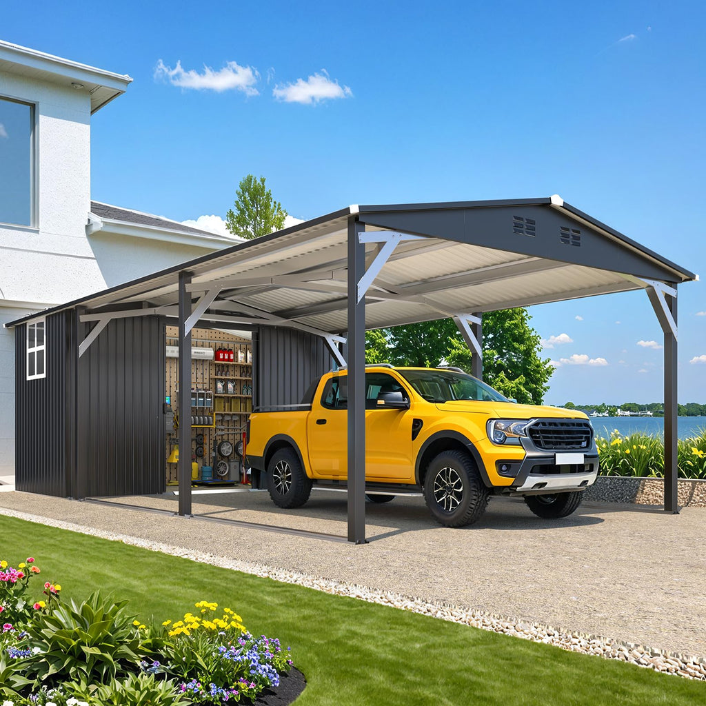 YODOLLA 12x22 Metal Carport with Storage Sheds