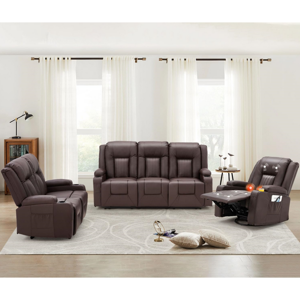 YODOLLA 3 PCS Leather Recliner Sofa Setbest