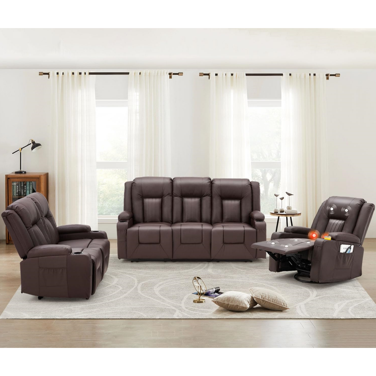 YODOLLA 3 PCS Leather Recliner Sofa Setbest