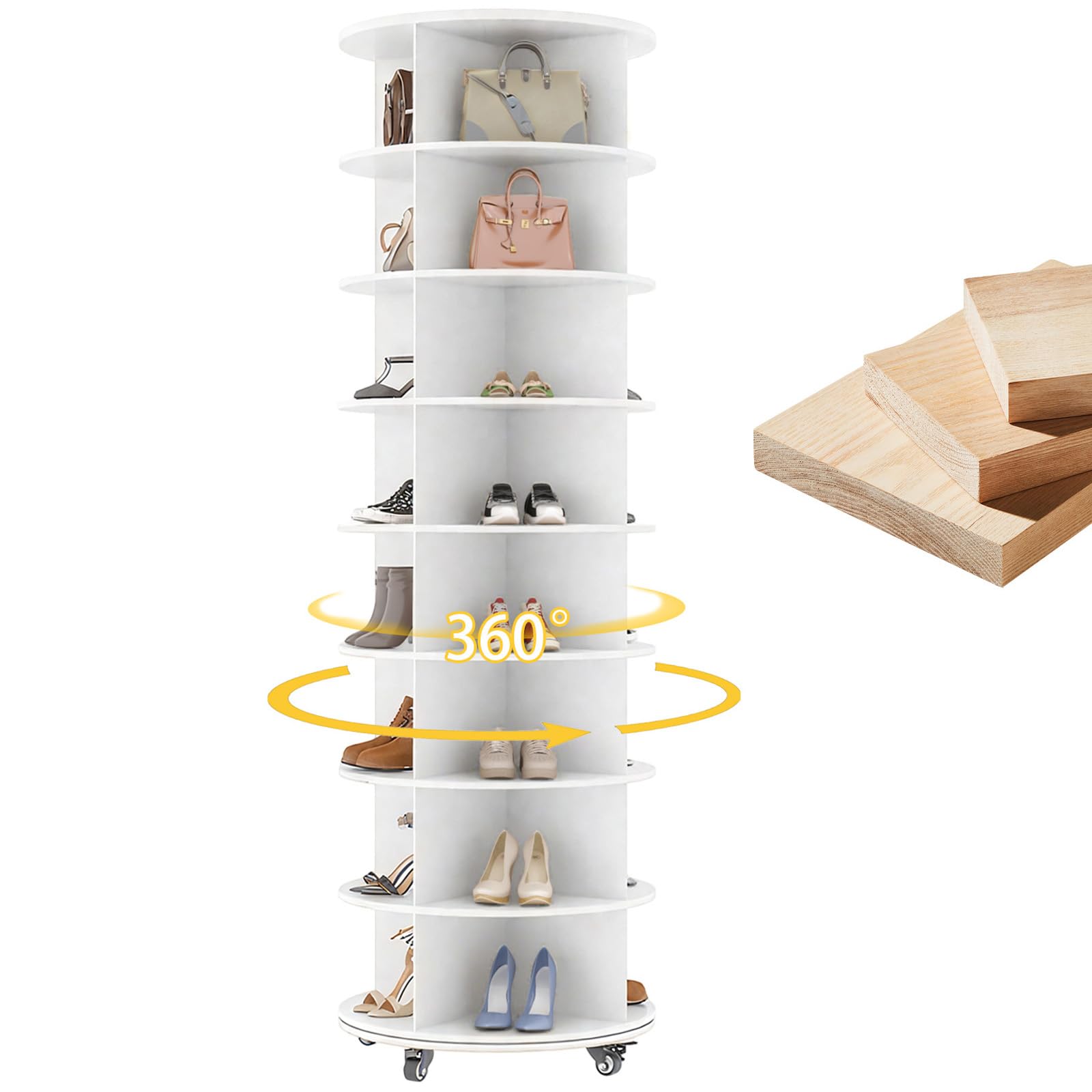 YODOLLA 8 Tier Rotating Shoe Rack Shoe Tower Organizer, Whitebest