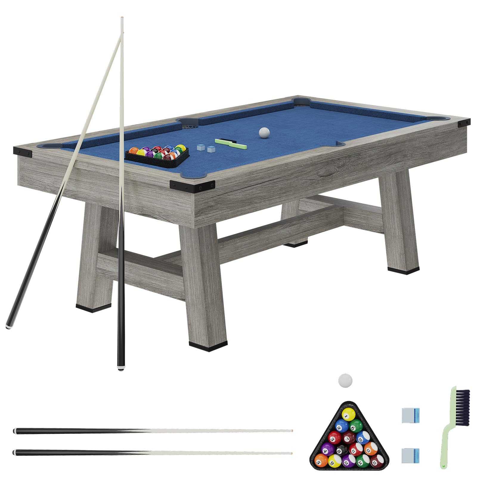 YODOLLA 7FT Pool Table with Wood Finish Billiard Tables with Cue Sticks Balls