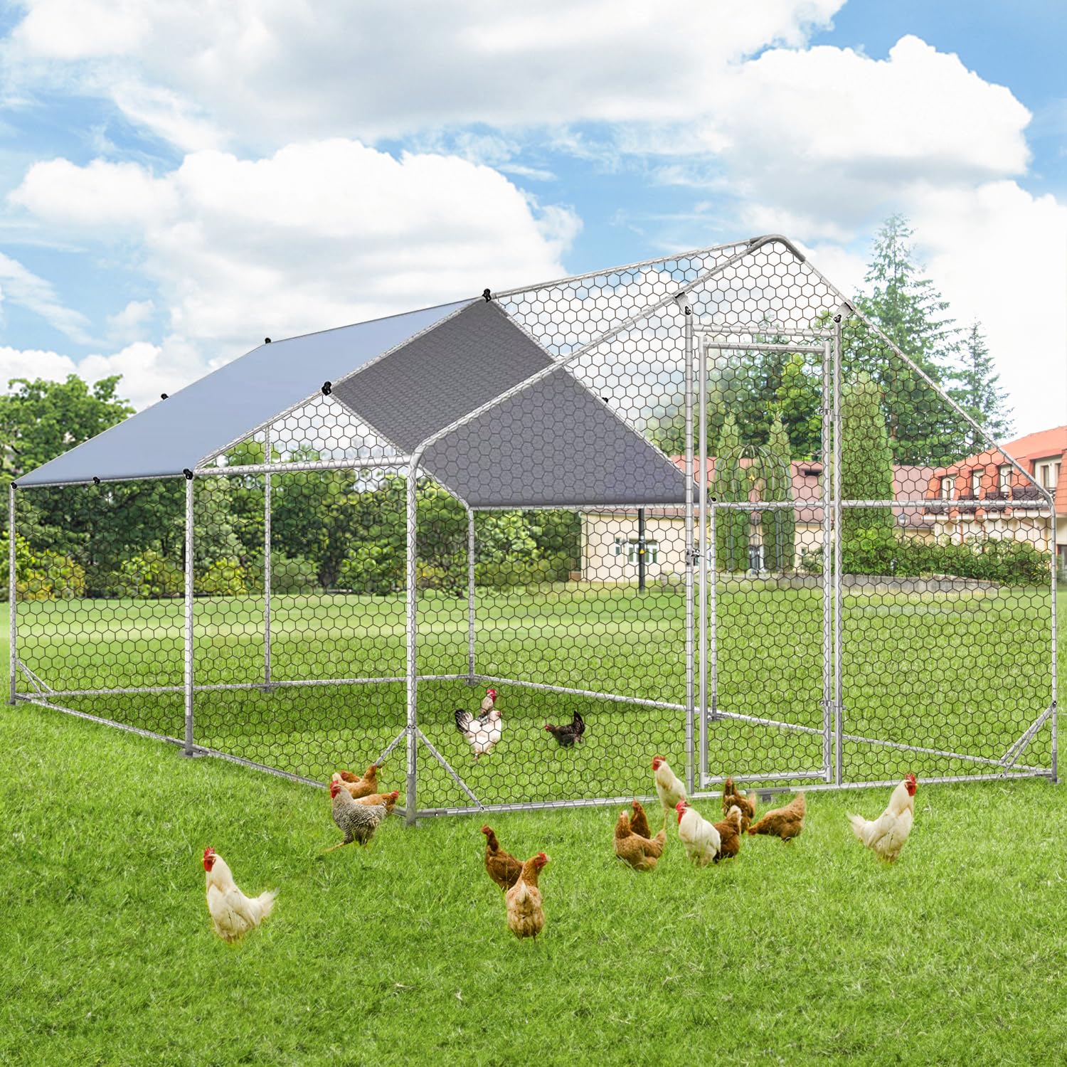 YODOLLA 4m Large Metal Chicken Cage with a pointed roof