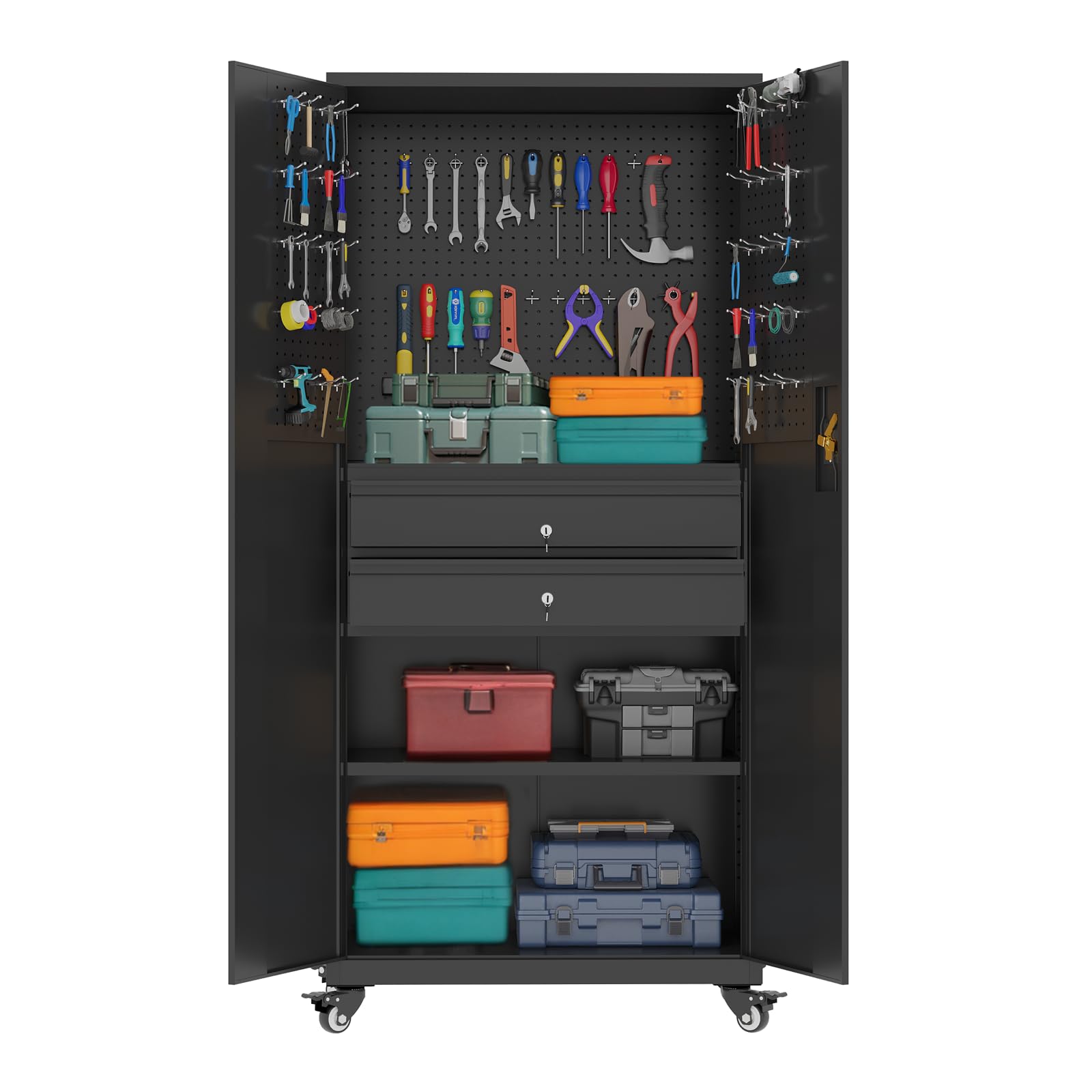 YODOLLA 71" Metal Garage Storage Cabinet with Drawers and Wheelbest