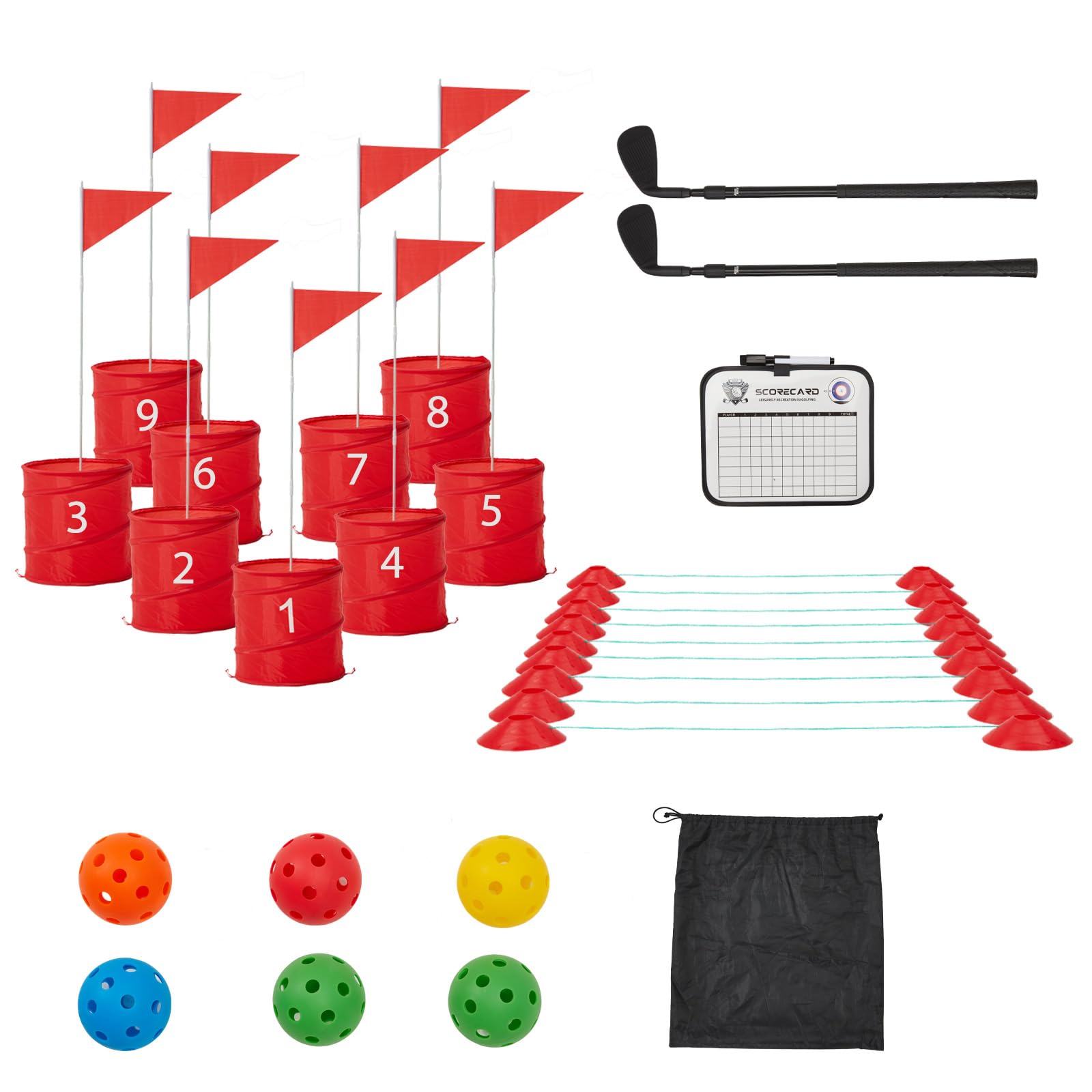 YODOLLA Bucket Yard Golf Game with Clubs 9 Hole Set Portable Low Tide Golf Gamebest