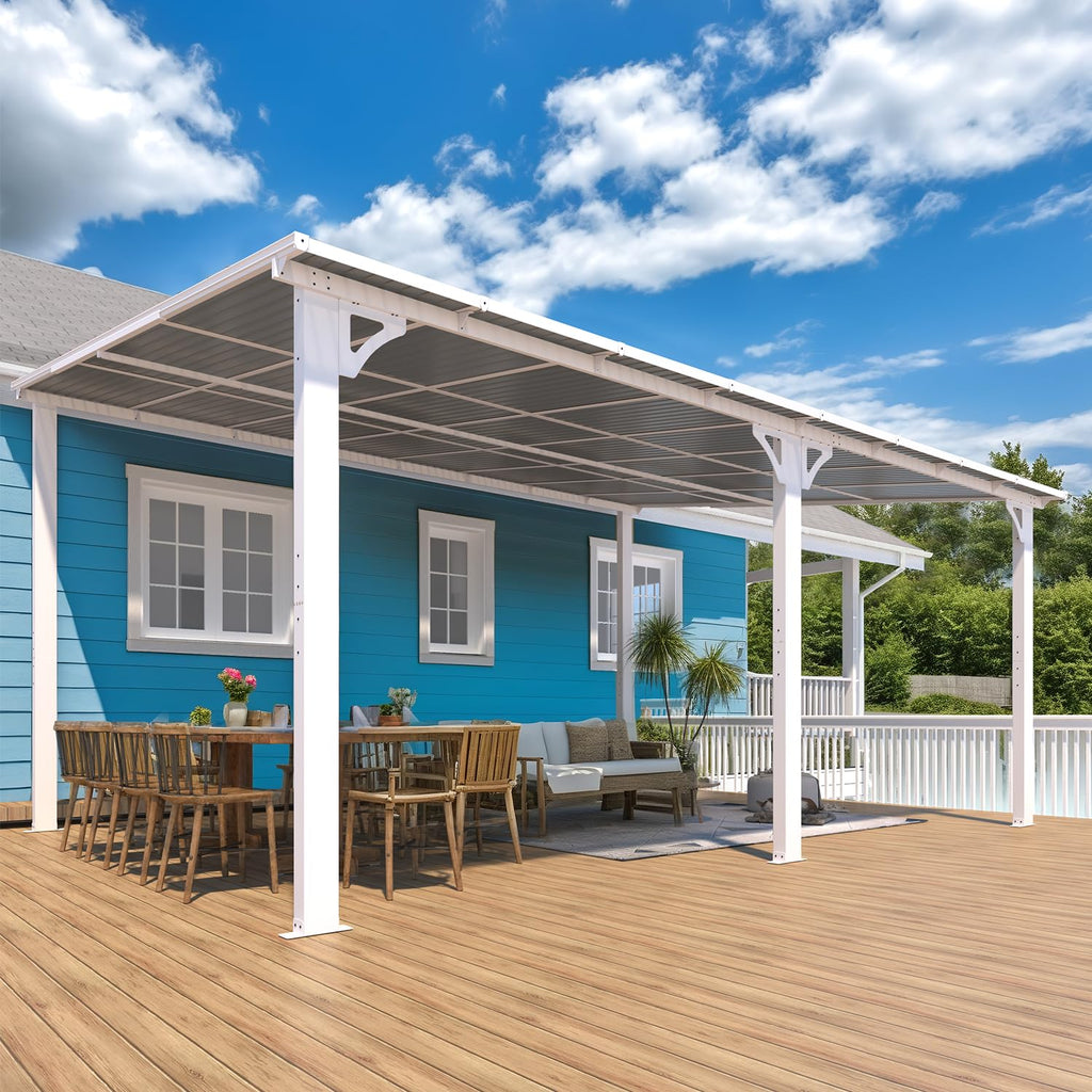 YODOLLA 16'x12' Wall Mounted Gazebos Pergola, White