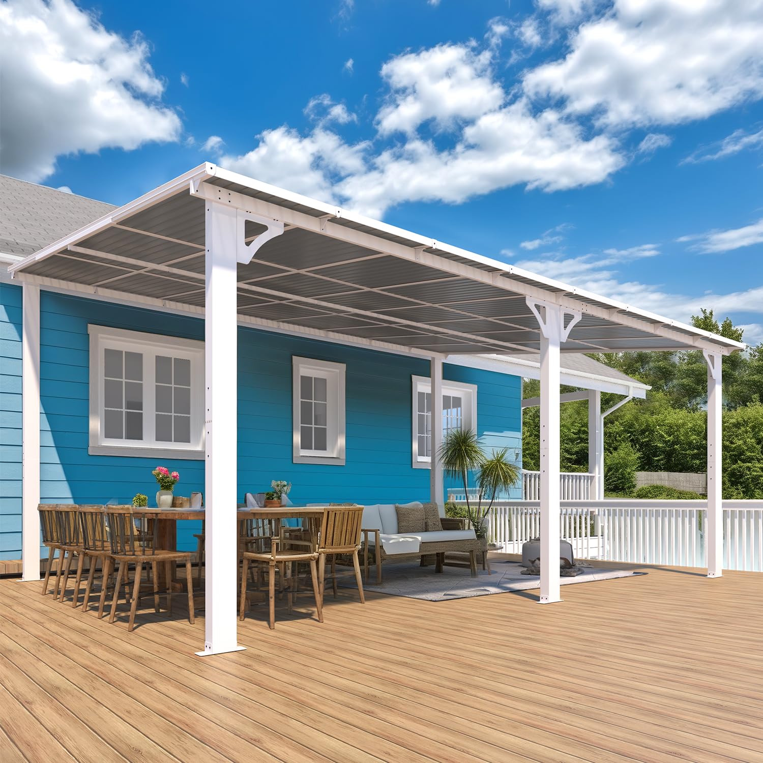 YODOLLA 16'x12' Wall Mounted Gazebos Pergola, White