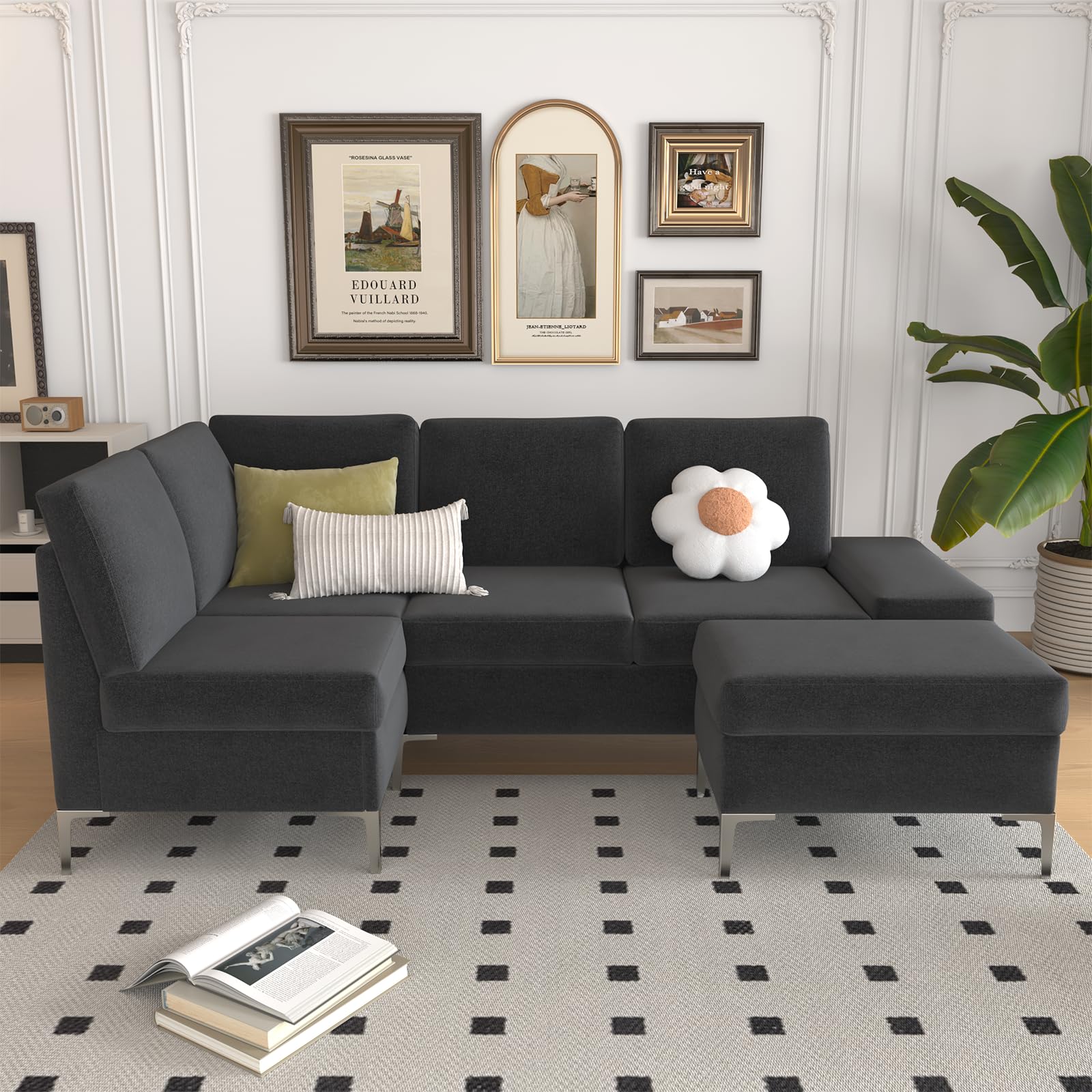 YODOLLA Sectional Couch with Ottoman Convertible Corner Couches with Armrest Storagebest