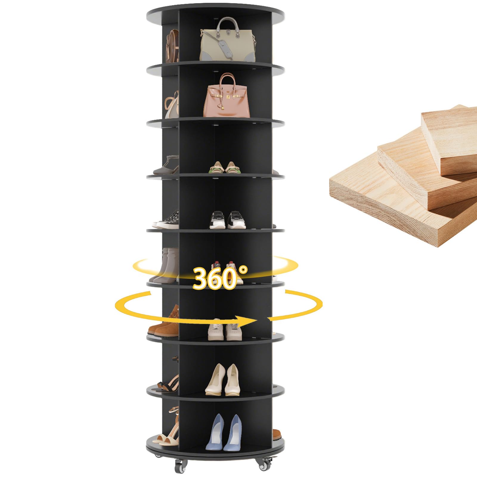 YODOLLA 8 Tier Rotating Shoe Rack Shoe Tower Organizer, Blackbest