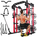 YODOLLA Smith Machine Power Squat Rack Cage, 2000lbs All in One Dual Cable Crossover Machine