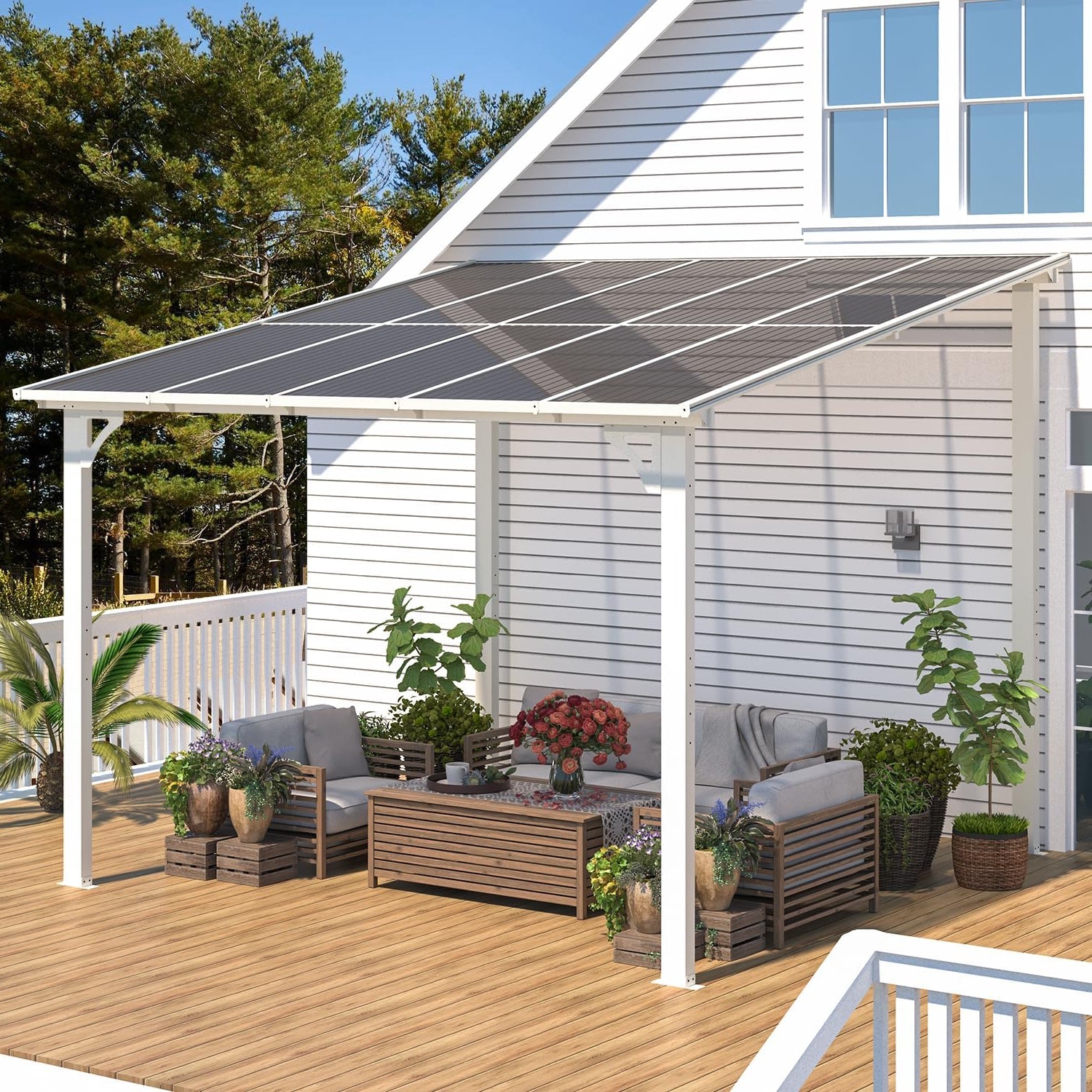 YODOLLA 10' x 10' Pergola Gazebo in White, Small Wall Mounted Pergolas and Gazebos on Clearance, Outdoor Patio Lean to Gazebo Metal Awnings for Deck, Porch, Backyard and More