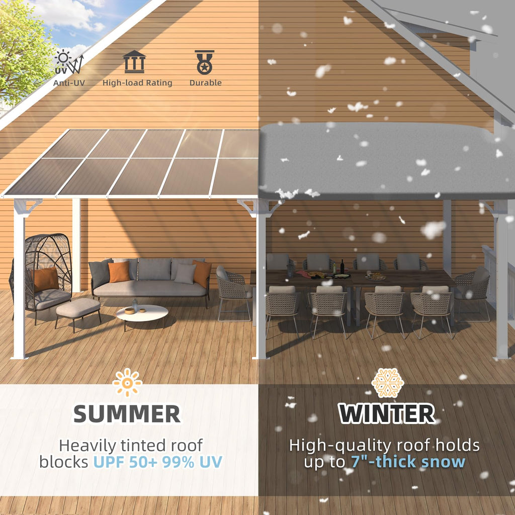 YODOLLA 20'x8' Wall Mounted Gazebos Pergola, White