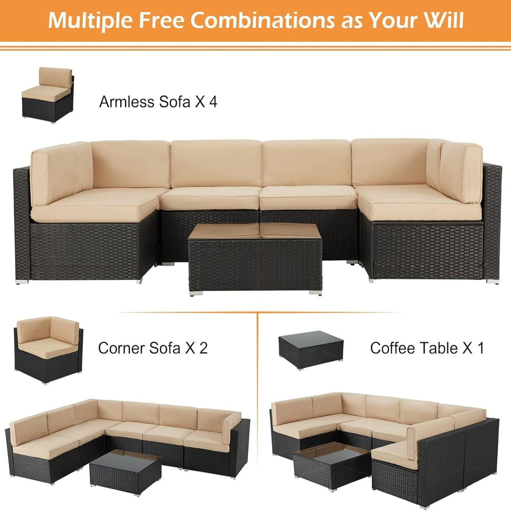YODOLLA 7 Piece Outdoor Patio Furniture Set, Black & Beigebest