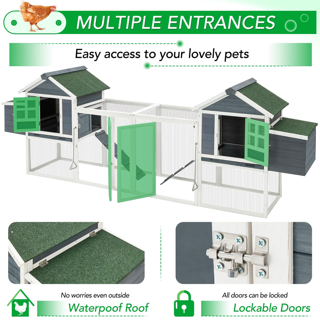 YODOLLA 123“ Chicken Coop Wooden Poultry Cage for 8-12 Chickens, Gray & White