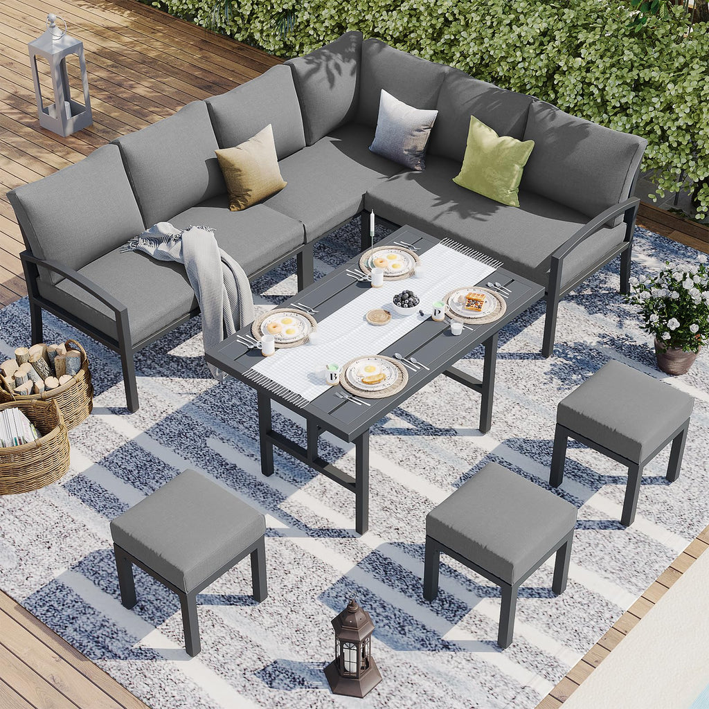 YODOLLA Outdoor Dining Sofa Set w/ Table, Grey