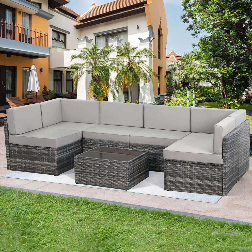 YODOLLA 7 Piece Outdoor Patio Furniture Set, Gray & Gray