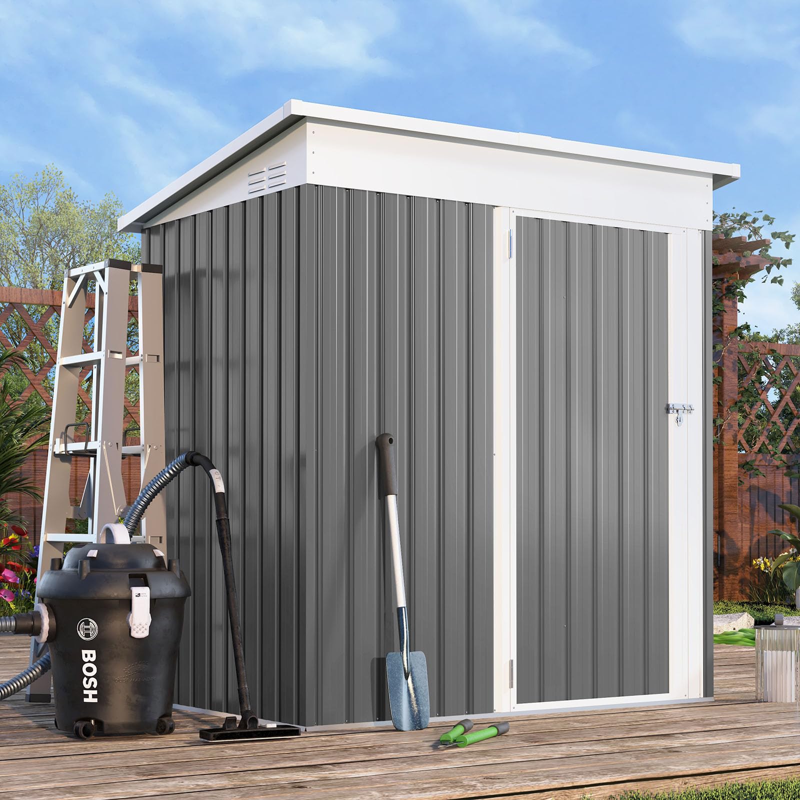 YODOLLA 5'x3' Outdoor Storage Shed, Dark Gray