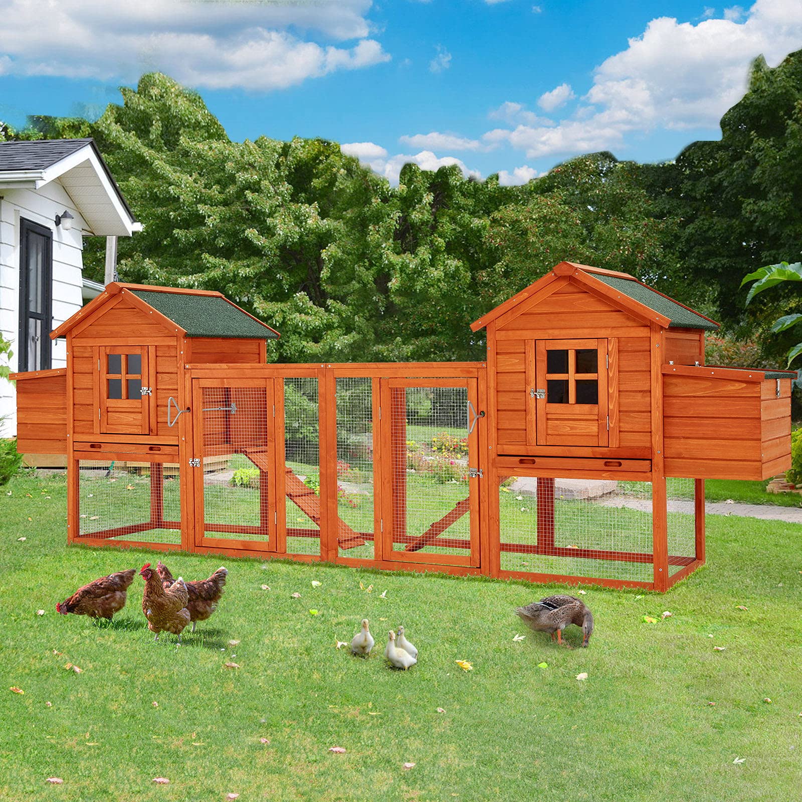 YODOLLA 123“ Chicken Coop Wooden Poultry Cage  for 8-12 Chickens, Natural Wood
