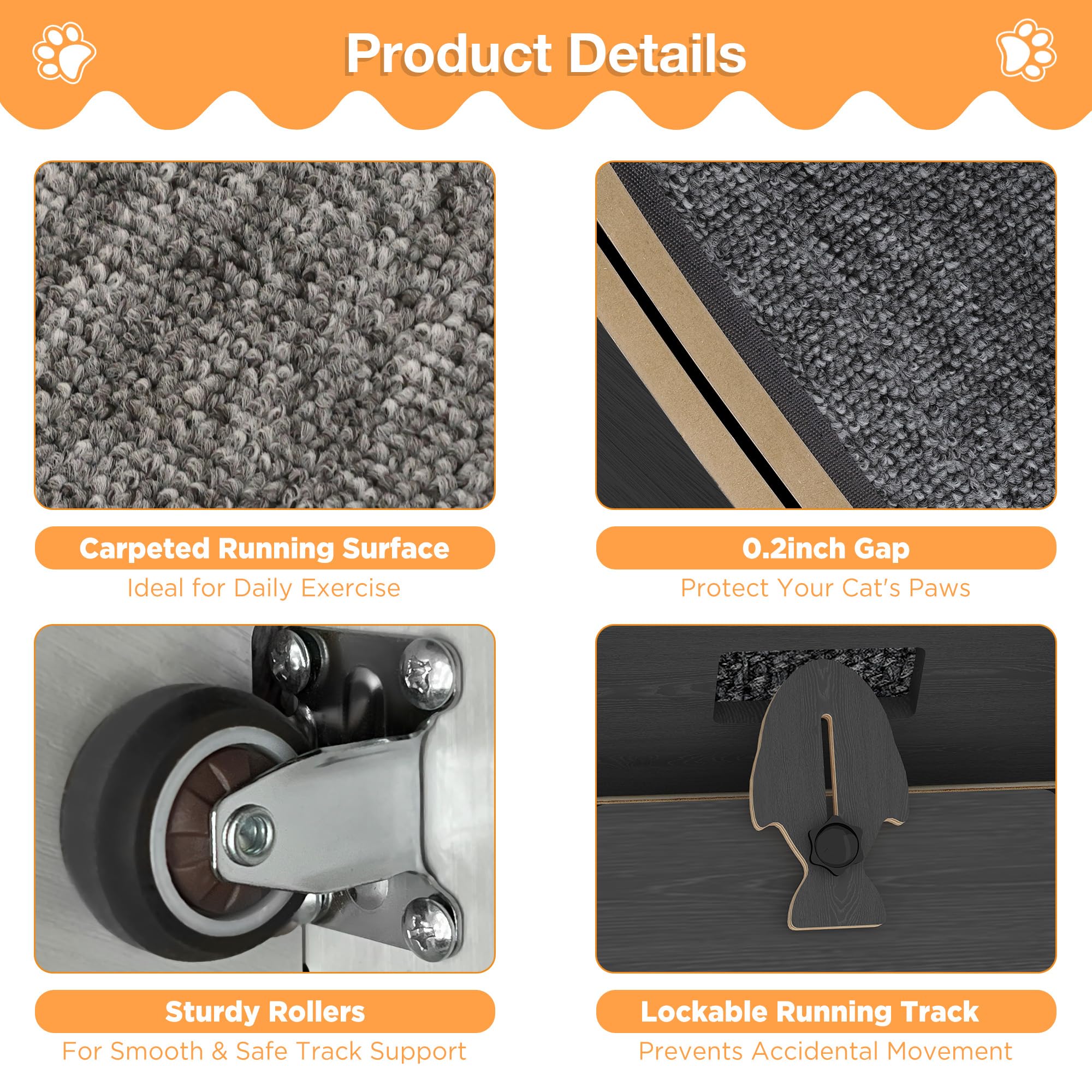 YODOLLA 35.8'' Cat Wheel Large Quiet Cat Treadmill, Black