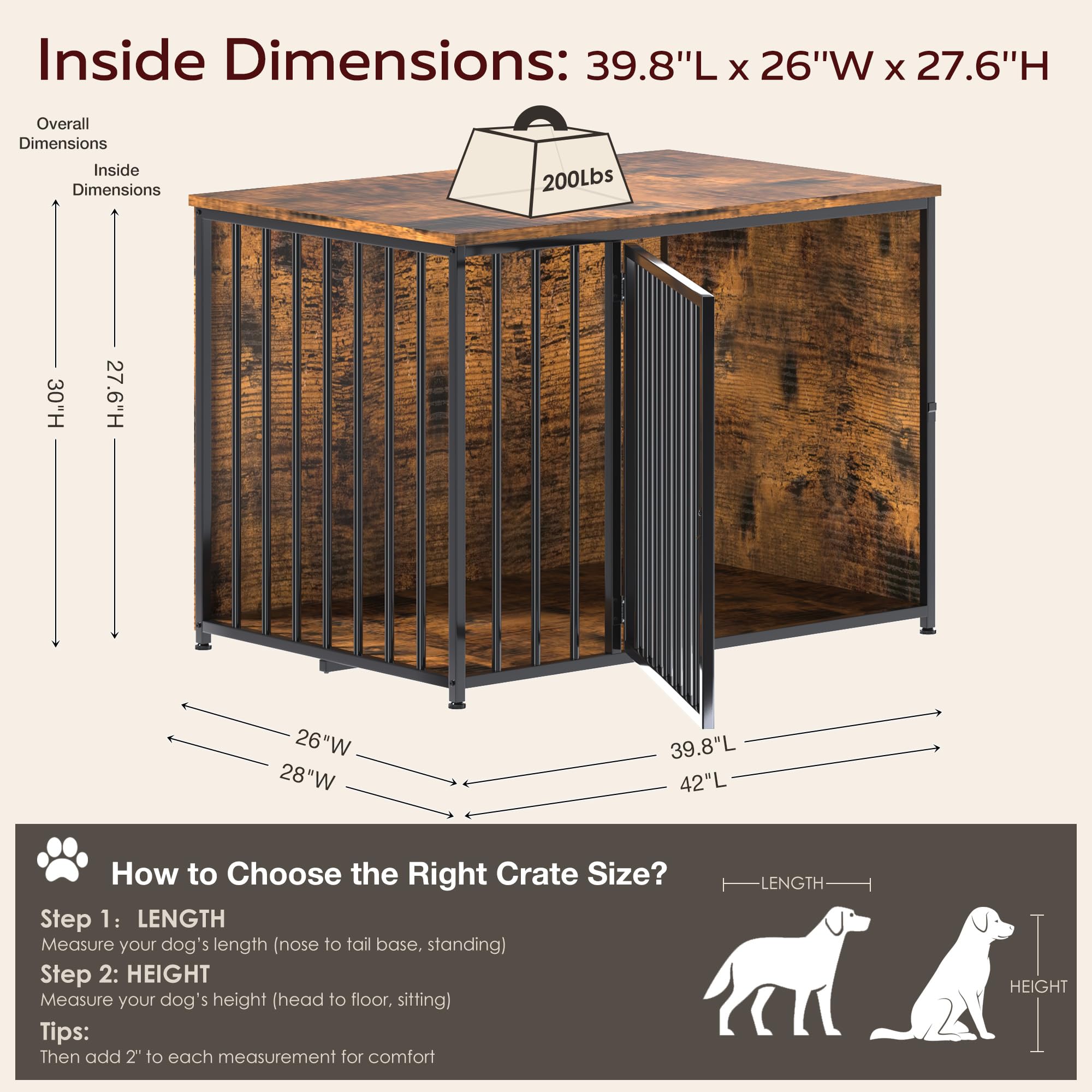 YODOLLA 42 Inch Dog Crate Furniture Pet Cage End Table