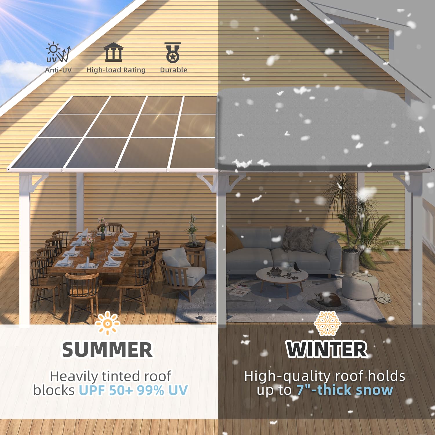 YODOLLA 16'x12' Wall Mounted Gazebos Pergola, White