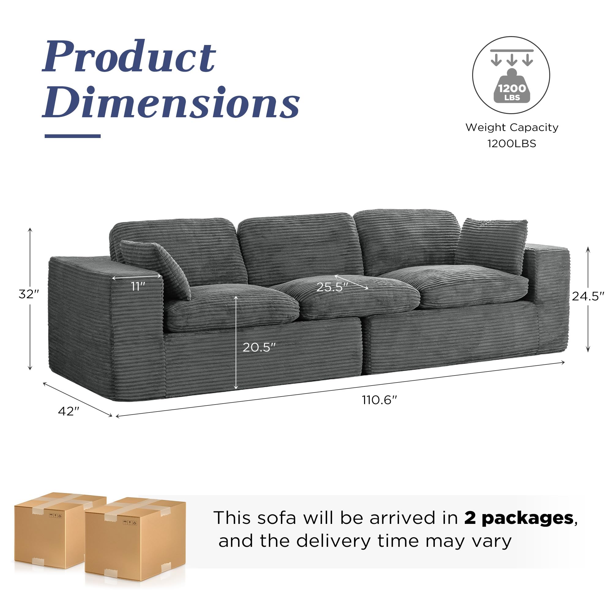 YODOLLA 110" Oversized Sofa Cloud Boneless Couch