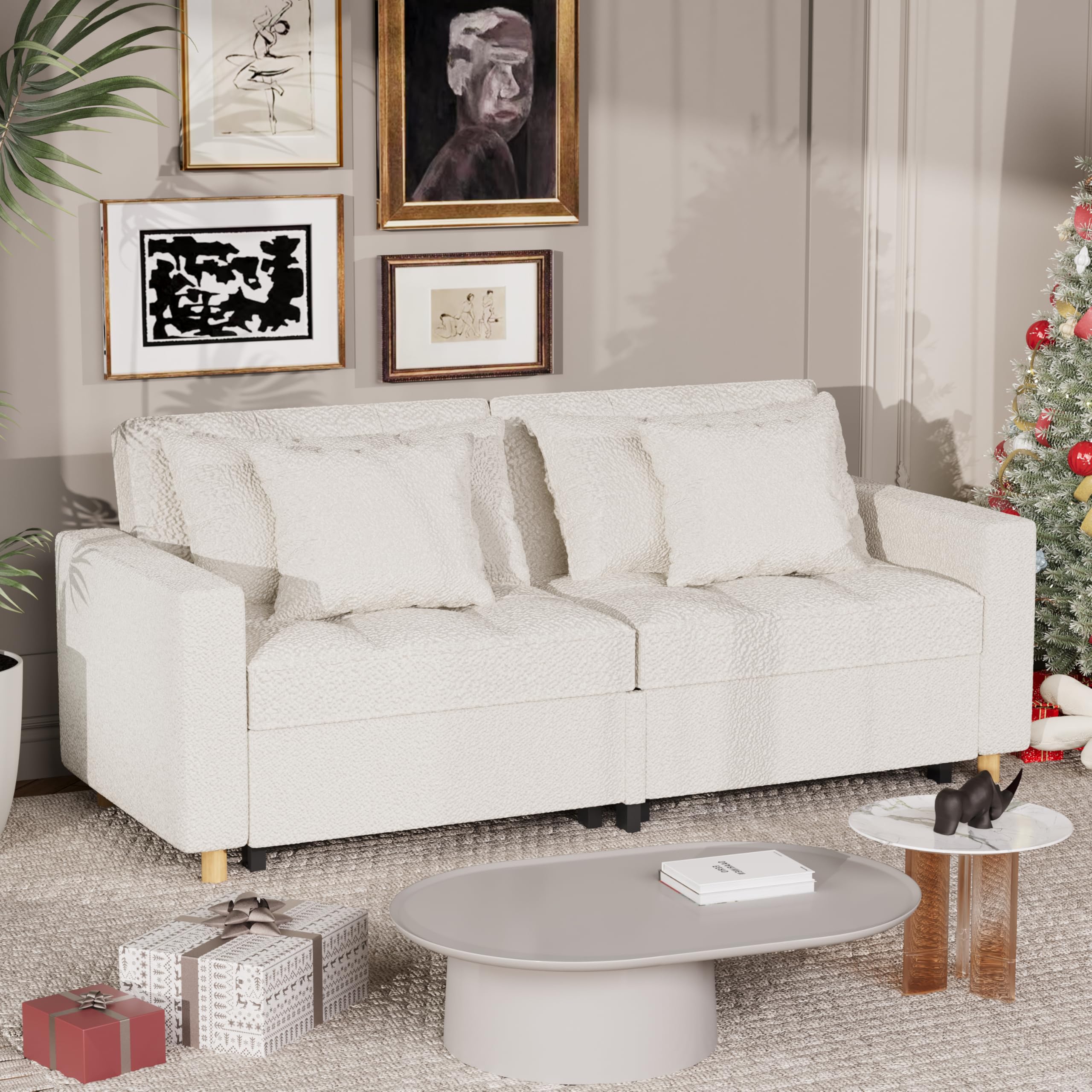 YODOLLA Comfortable 3-1 Convertible Sofa Bed,Teddy White