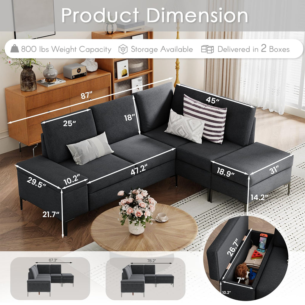 YODOLLA Sectional Couch with Ottoman Convertible Corner Couches with Armrest Storagebest