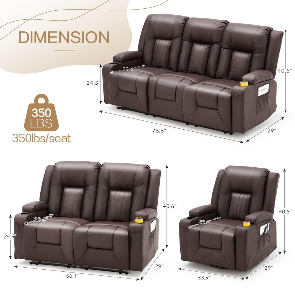 YODOLLA 3 PCS Leather Recliner Sofa Setbest