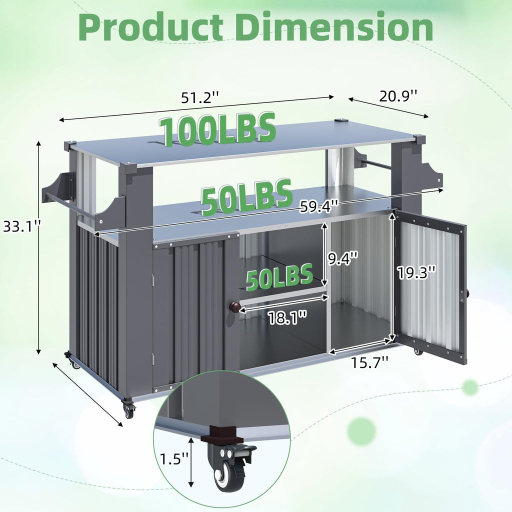 YODOLLA Outdoor Grill Table Cart Kitchen Island with Storage