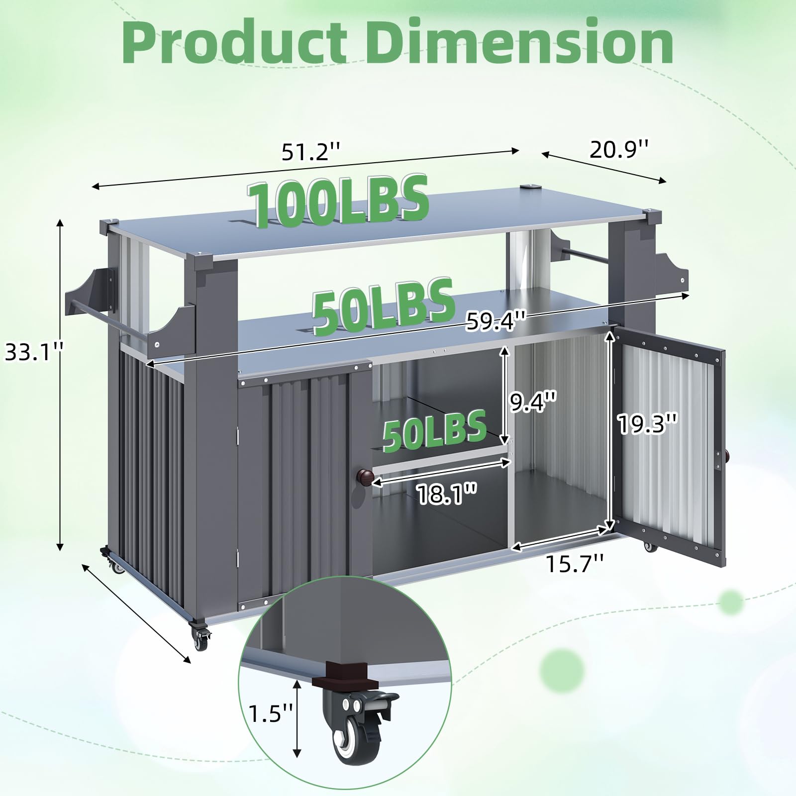 YODOLLA Outdoor Grill Table Cart Kitchen Island with Storage