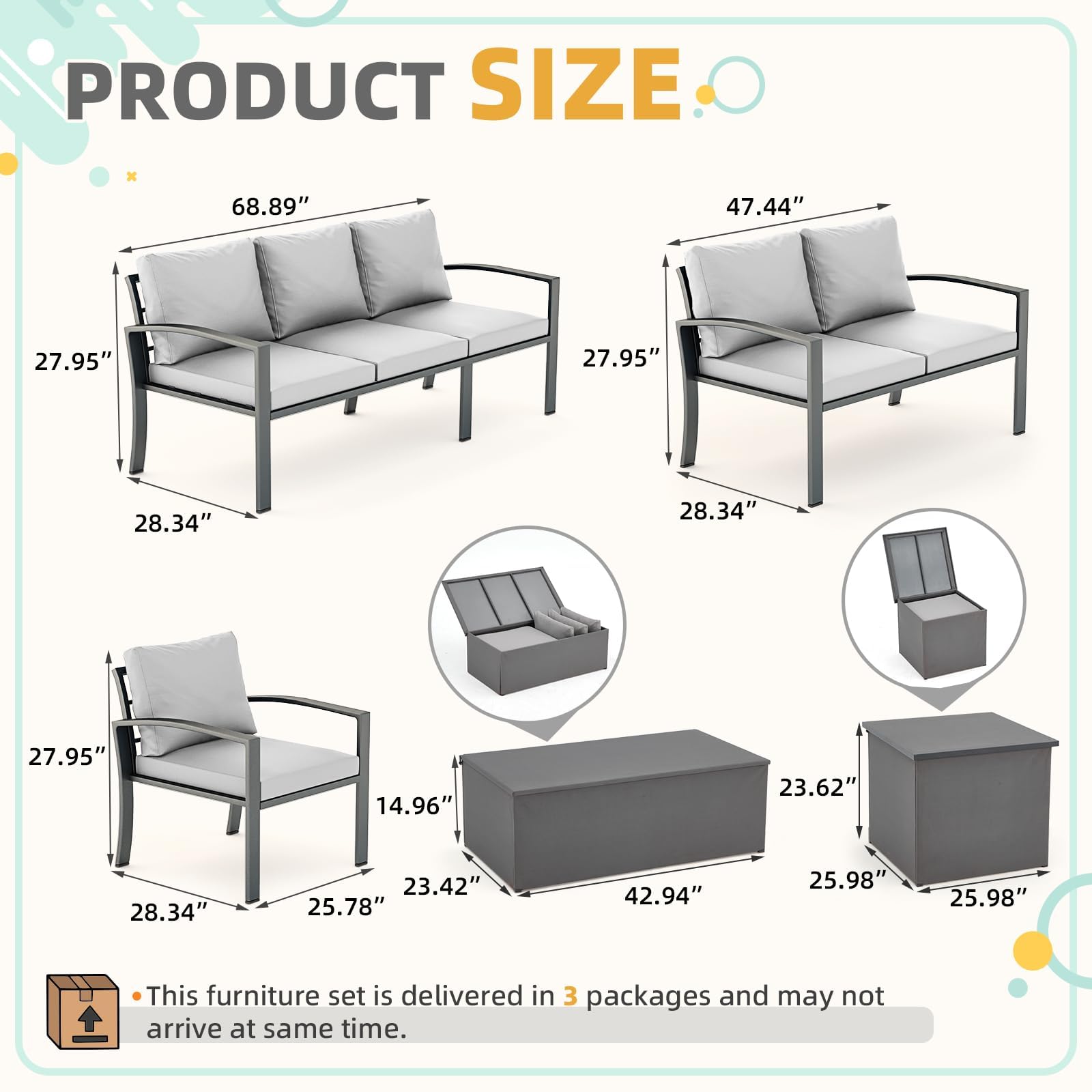 YODOLLA 6 Pieces Metal Patio Furniture Set, Light Gray