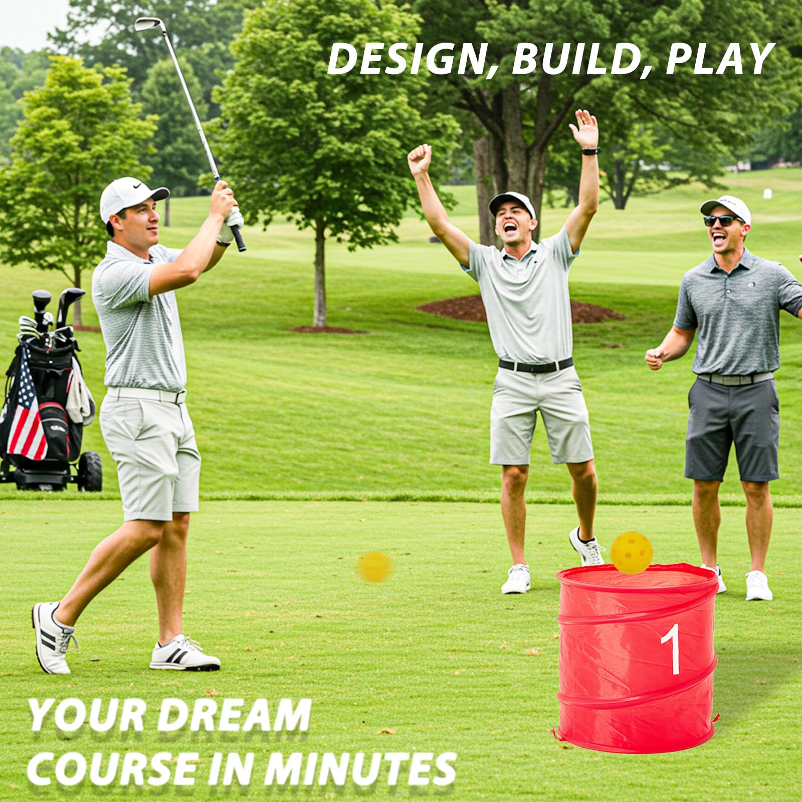 YODOLLA Bucket Yard Golf Game with Clubs 9 Hole Set Portable Low Tide Golf Gamebest