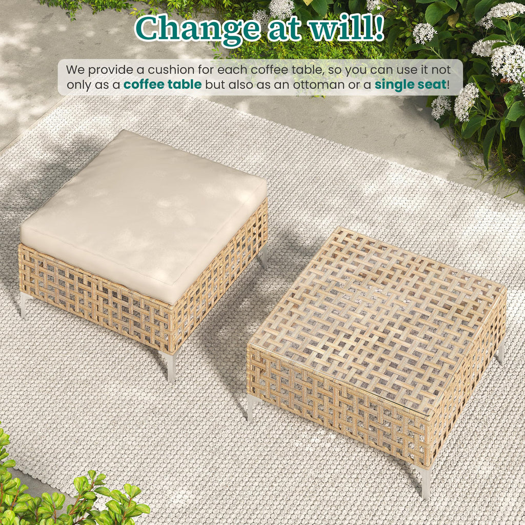 YODOLLA Outdoor Wicker Patio Furniture Sofa, Single Chair+Ottoman