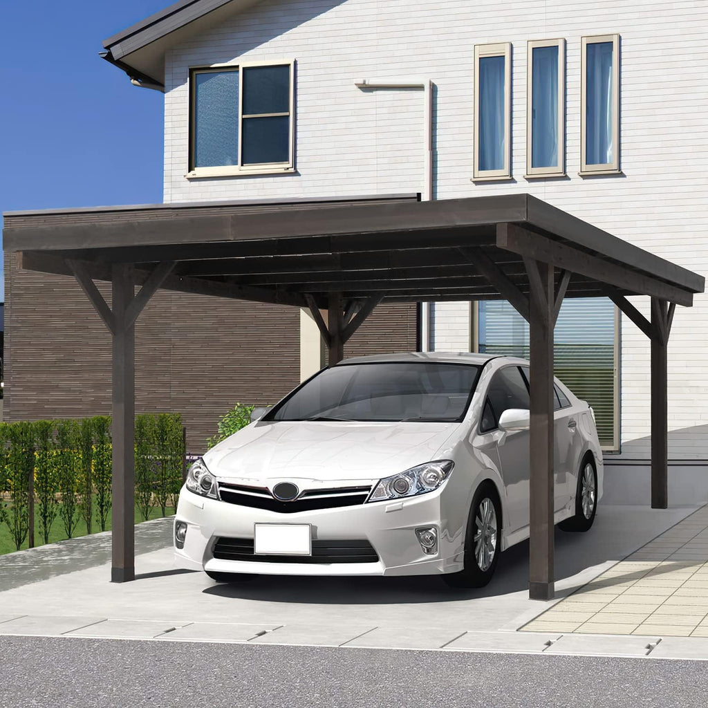 YODOLLA 17ft x 12ft Wood Garage Outdoor Gazebo Wood Pergola, Coffee