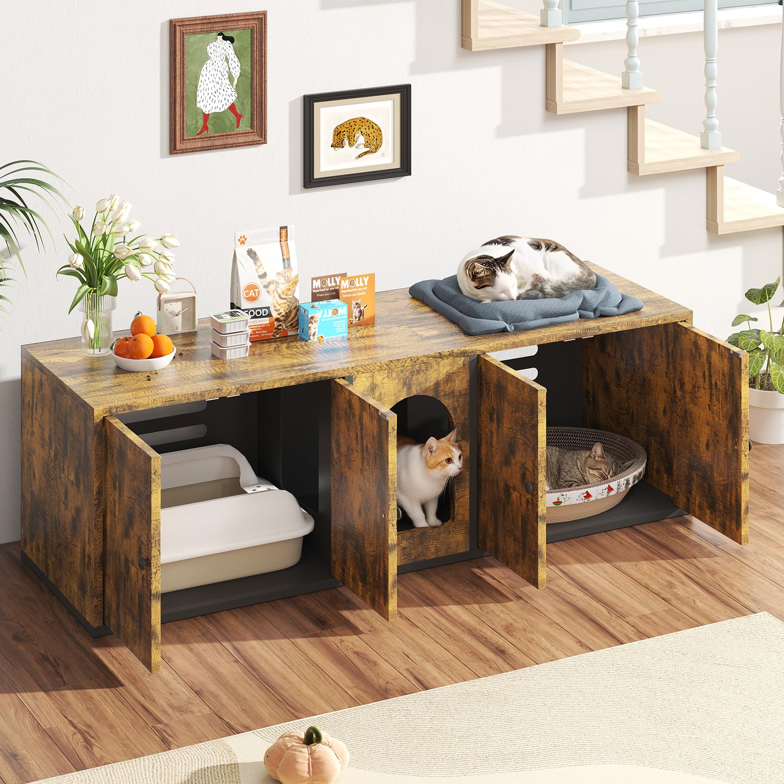 YODOLLA Cat Litter Box Enclosure with Double Room and Large Storage Spacebest