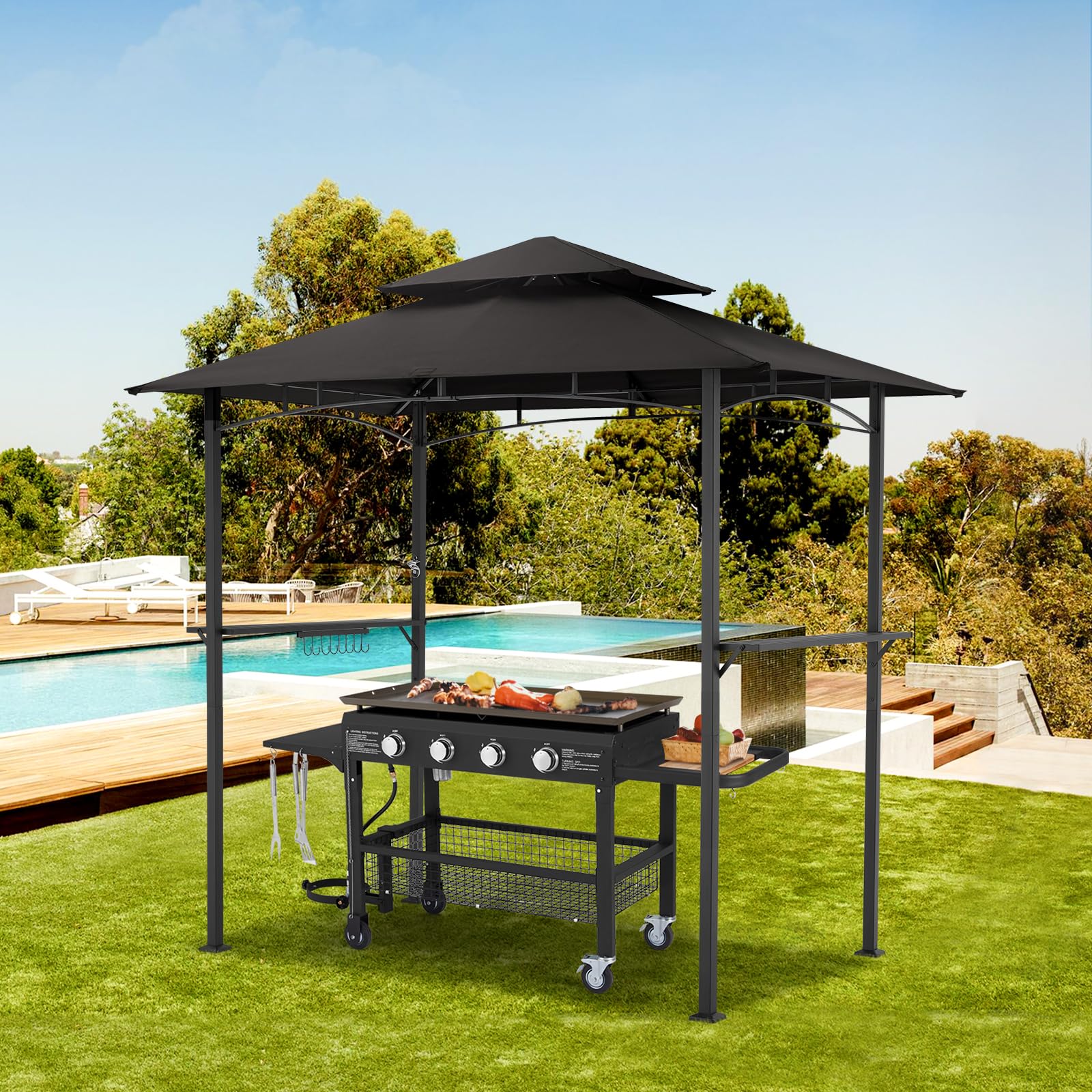 YODOLLA 8' x 5' Grill Gazebo, Grill Canopy, Black