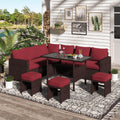 YODOLLA 7 Pieces Outdoor Wicker Rattan Furniture Set, Brown & Wine Redbest