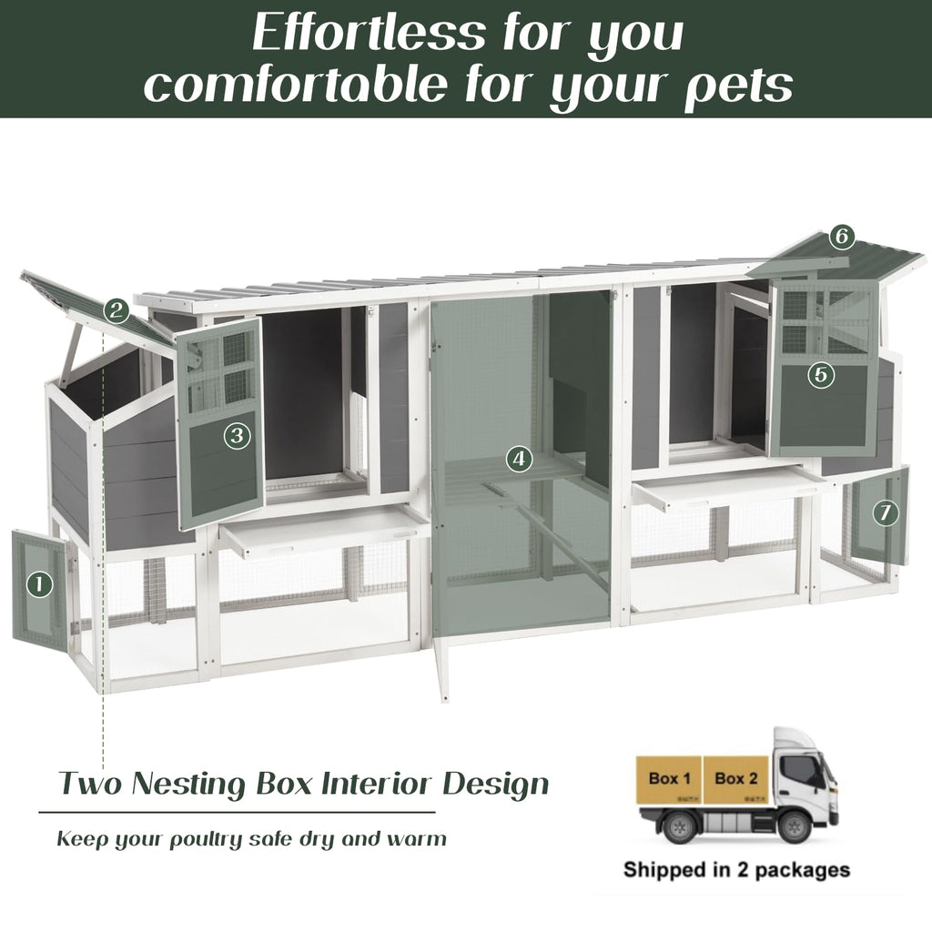 YODOLLA 98'' Extra Large Chicken Coop Wood Chicken House with 4 Nesting Boxes