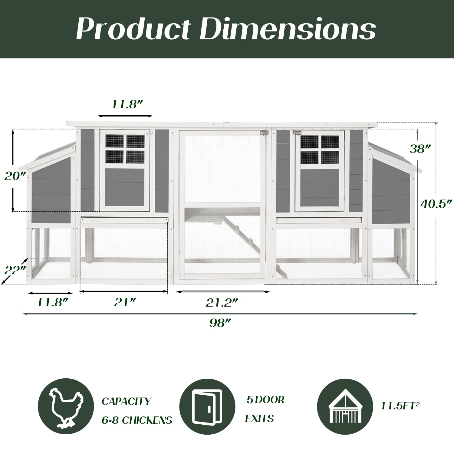 YODOLLA 98'' Extra Large Chicken Coop Wood Chicken House with 4 Nesting Boxes