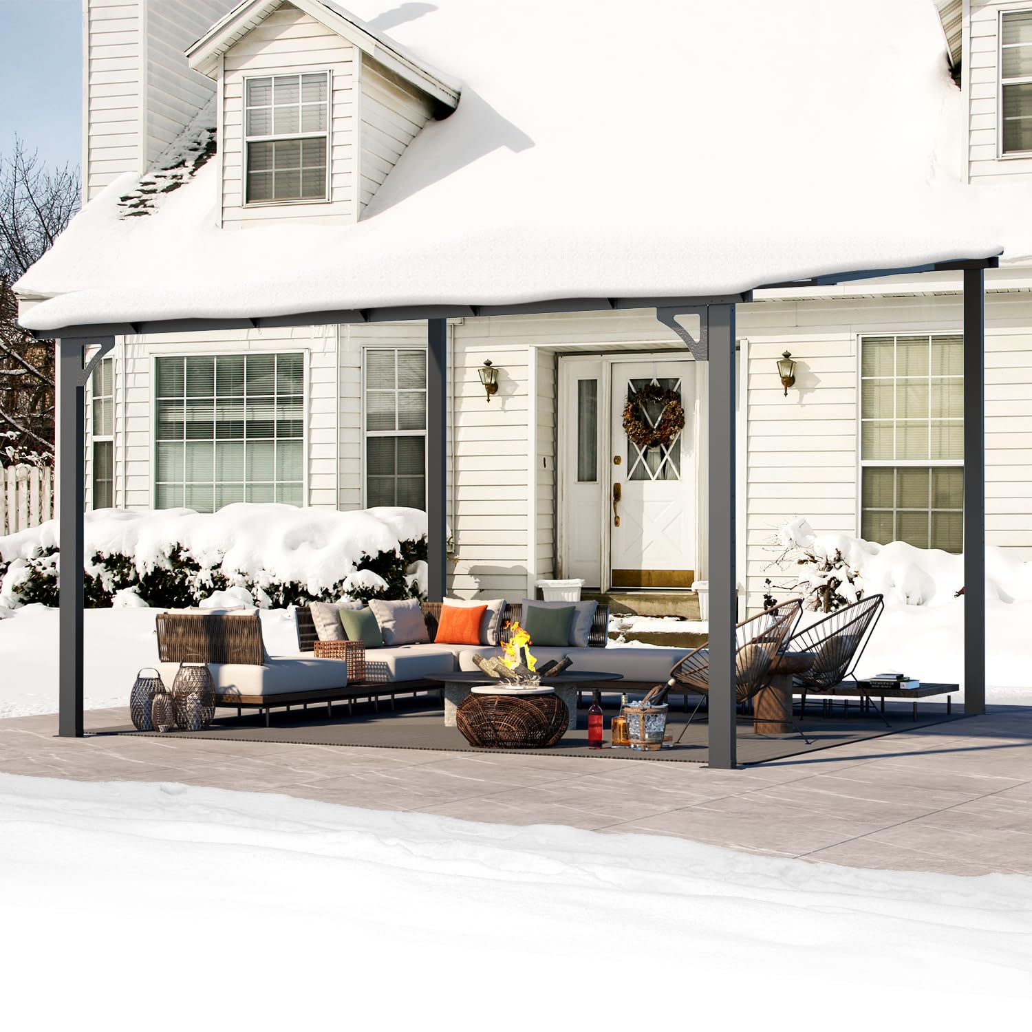 YODOLLA 12' x 12' Large Outdoor Wall Mounted Gazebos, Dark Graybest