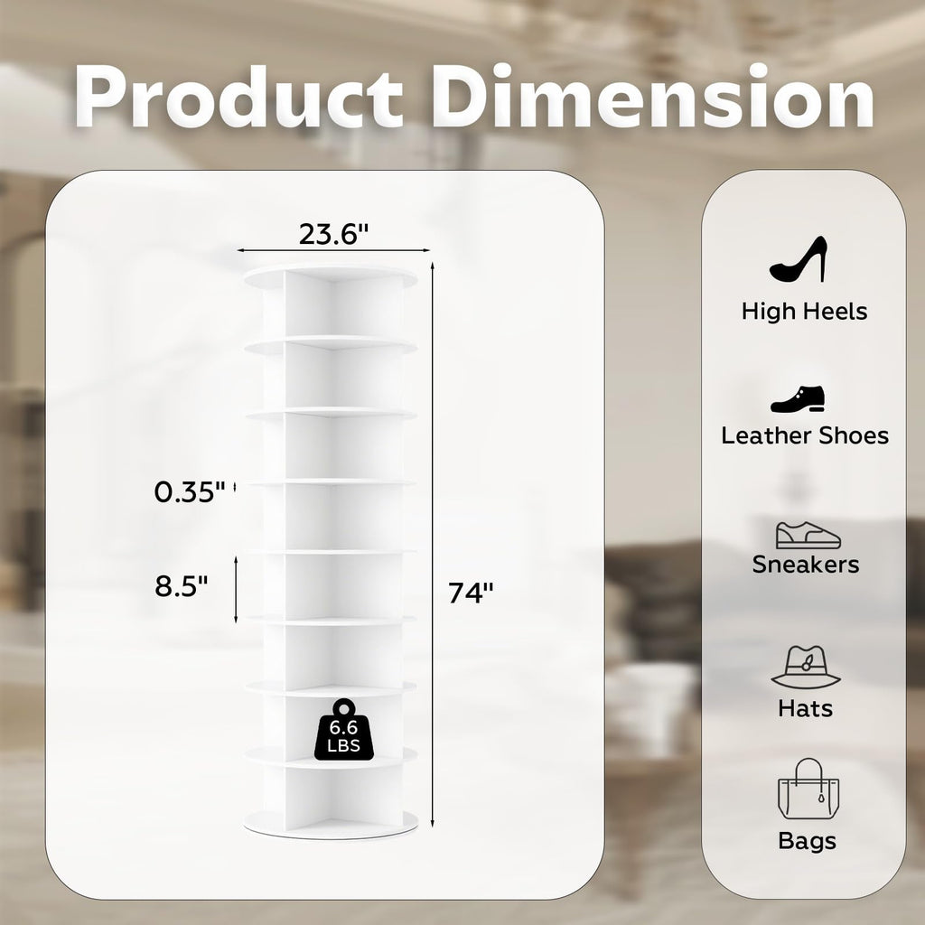 YODOLLA 8 Tier Rotating Shoe Rack Shoe Tower Organizer, Whitebest