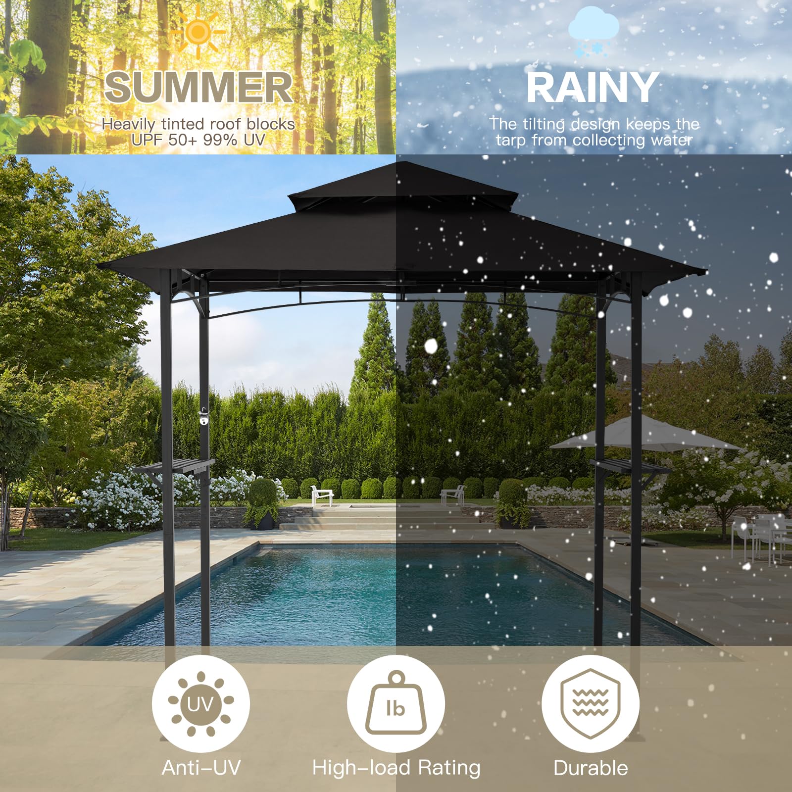 YODOLLA 8' x 5' Grill Gazebo, Grill Canopy, Black