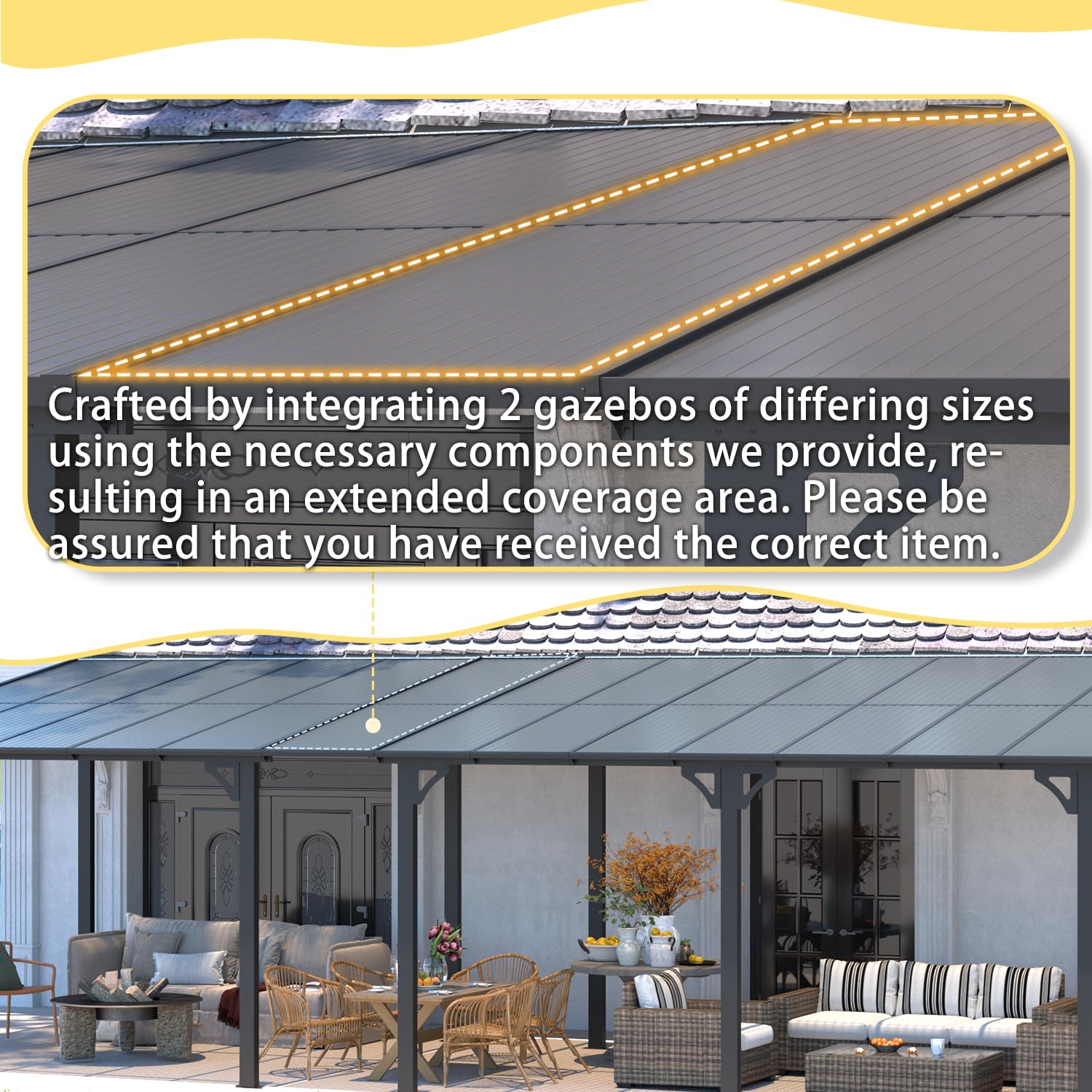 YODOLLA 22' x 8' Wall-Mounted Hard Top Lean-to Gazebo for Patio