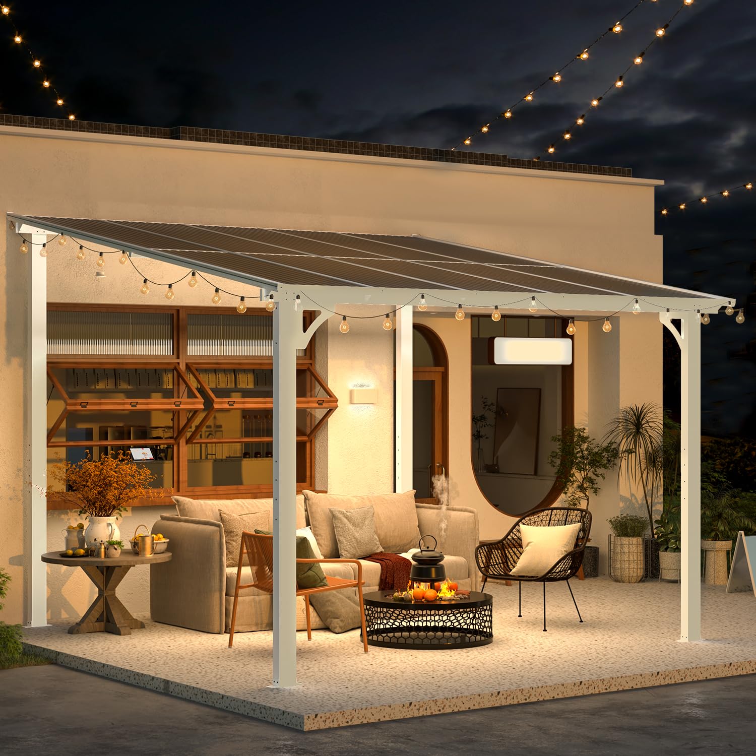 YODOLLA 10' x 10' Pergola Gazebo in White, Small Wall Mounted Pergolas and Gazebos on Clearance, Outdoor Patio Lean to Gazebo Metal Awnings for Deck, Porch, Backyard and More