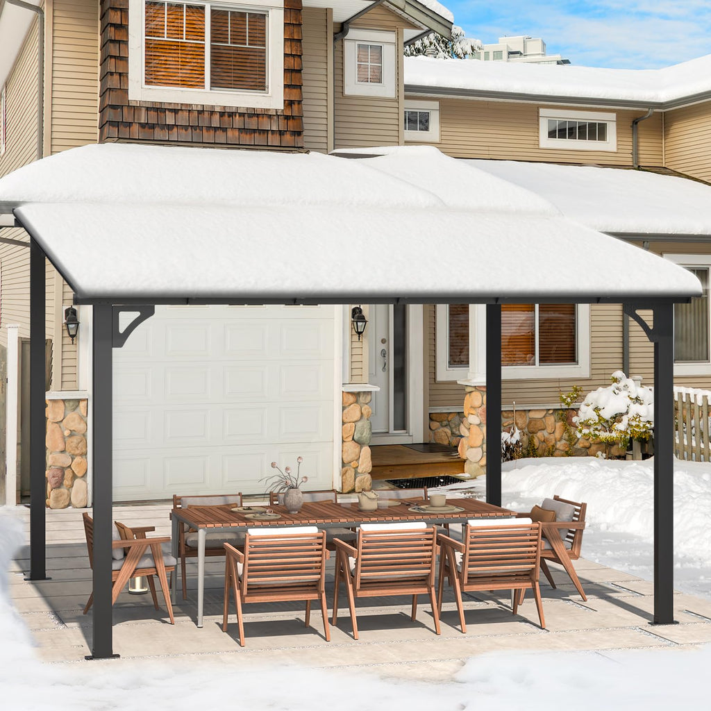 YODOLLA 12’ x 10’ Hard Top Lean to Gazebos Pergola, Dark Grey