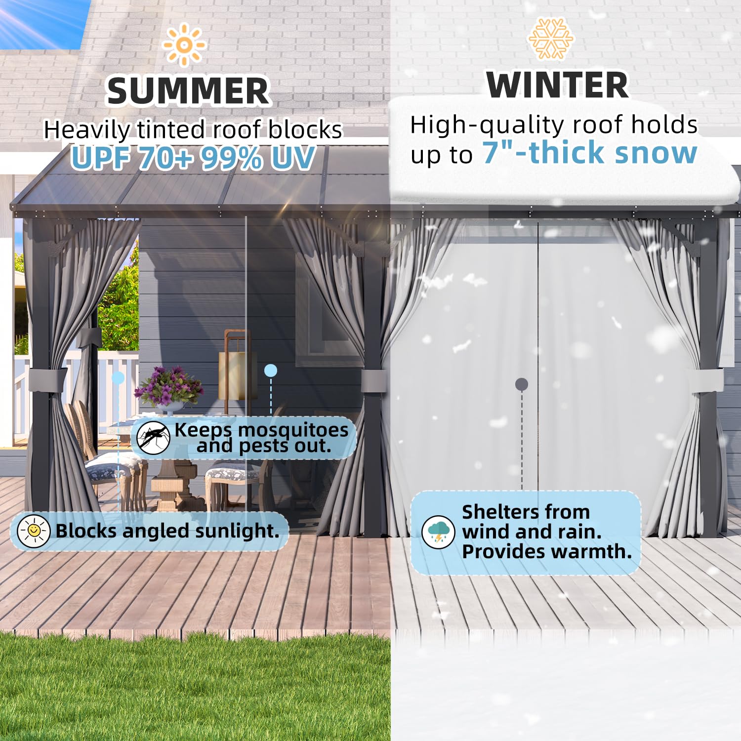 YODOLLA 20' x 8' Outdoor Gazebo Pergola with Curtains and Netting