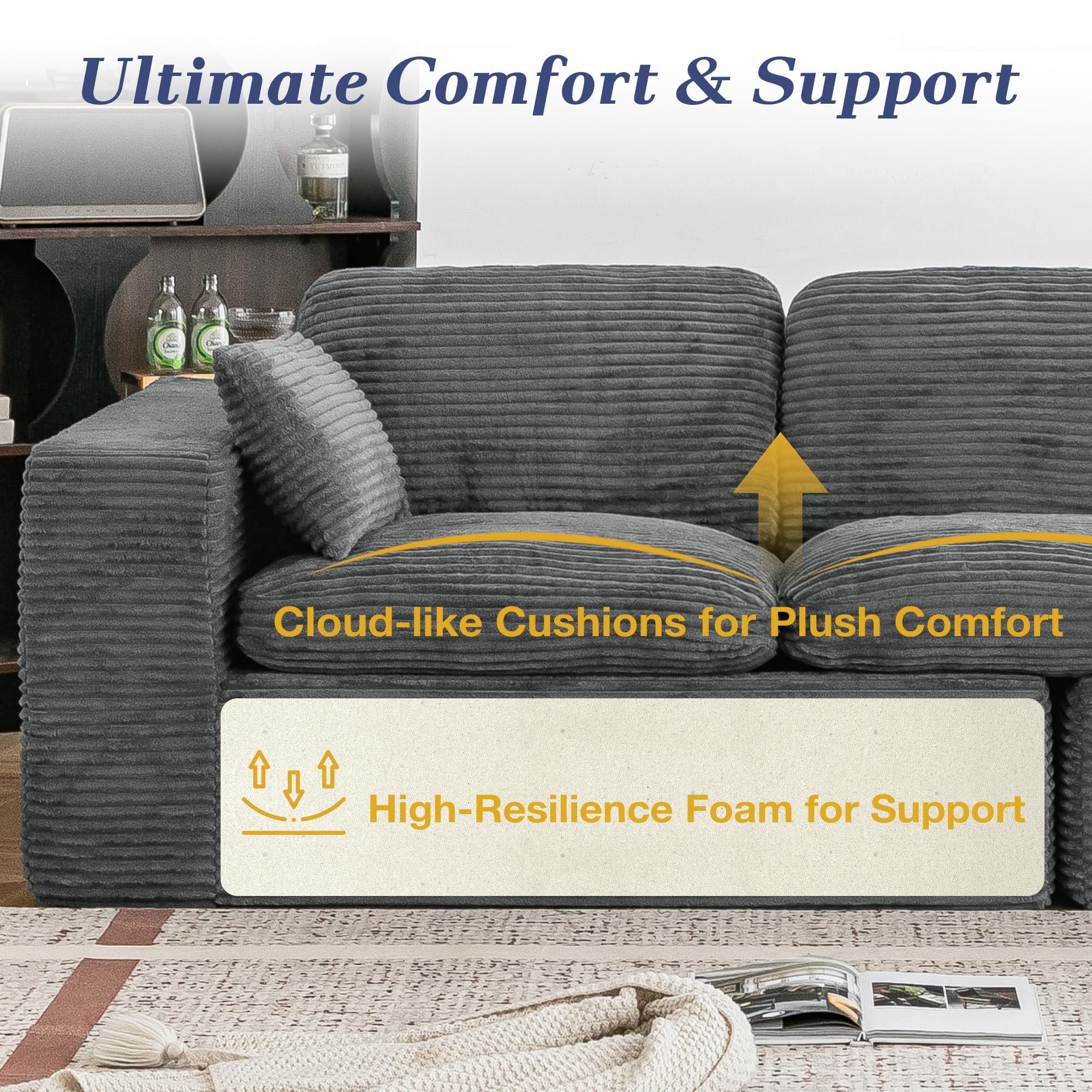 YODOLLA 110" Oversized Sofa Cloud Boneless Couch