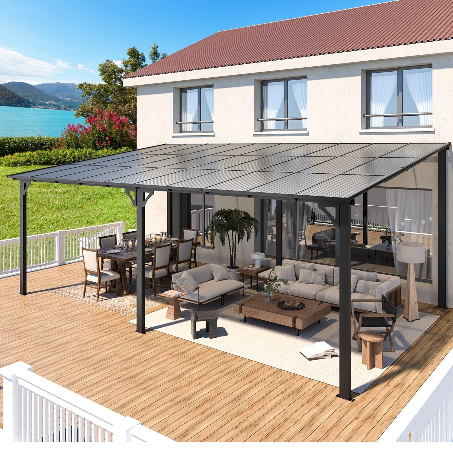 YODOLLA 20' x 12' Gazebo for Patio, Large Wall-Mounted Hard Top Lean-to Gazebo Pergola